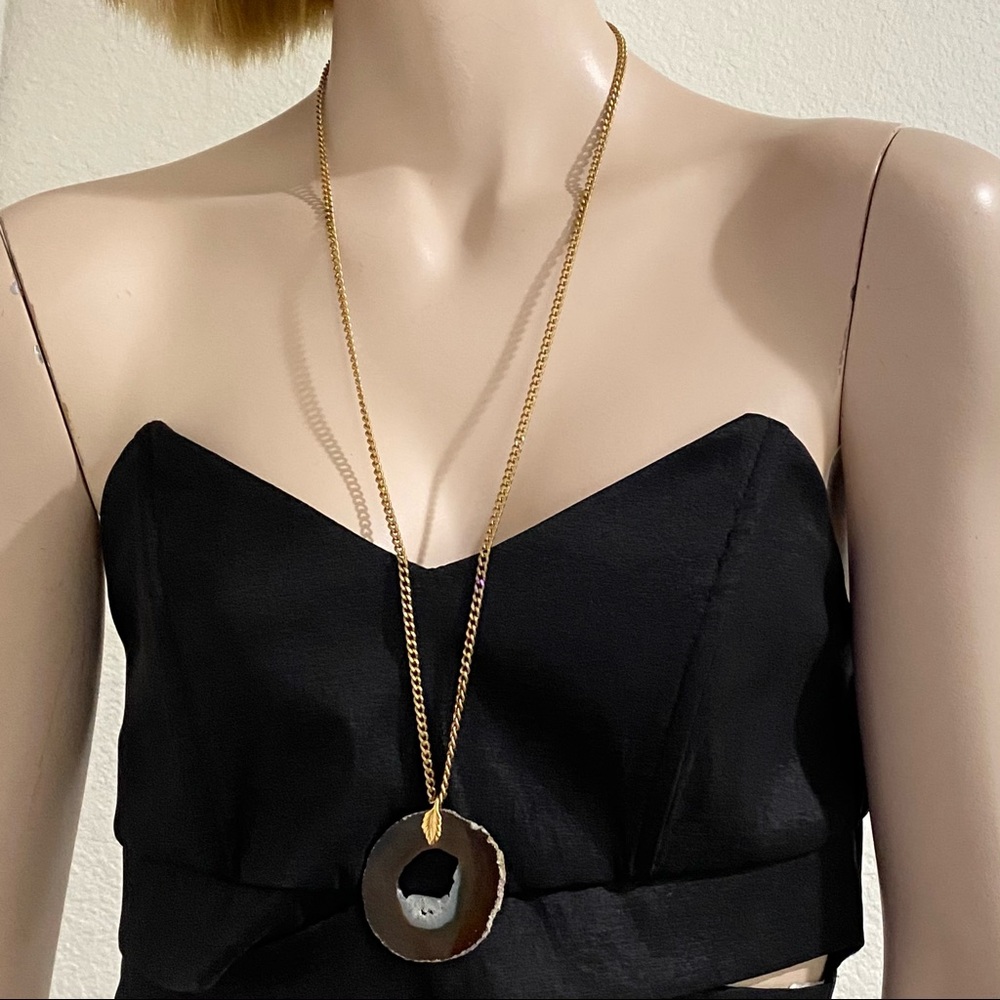 Druzy Brown Agate  Long Necklace - Picture 8 of 9